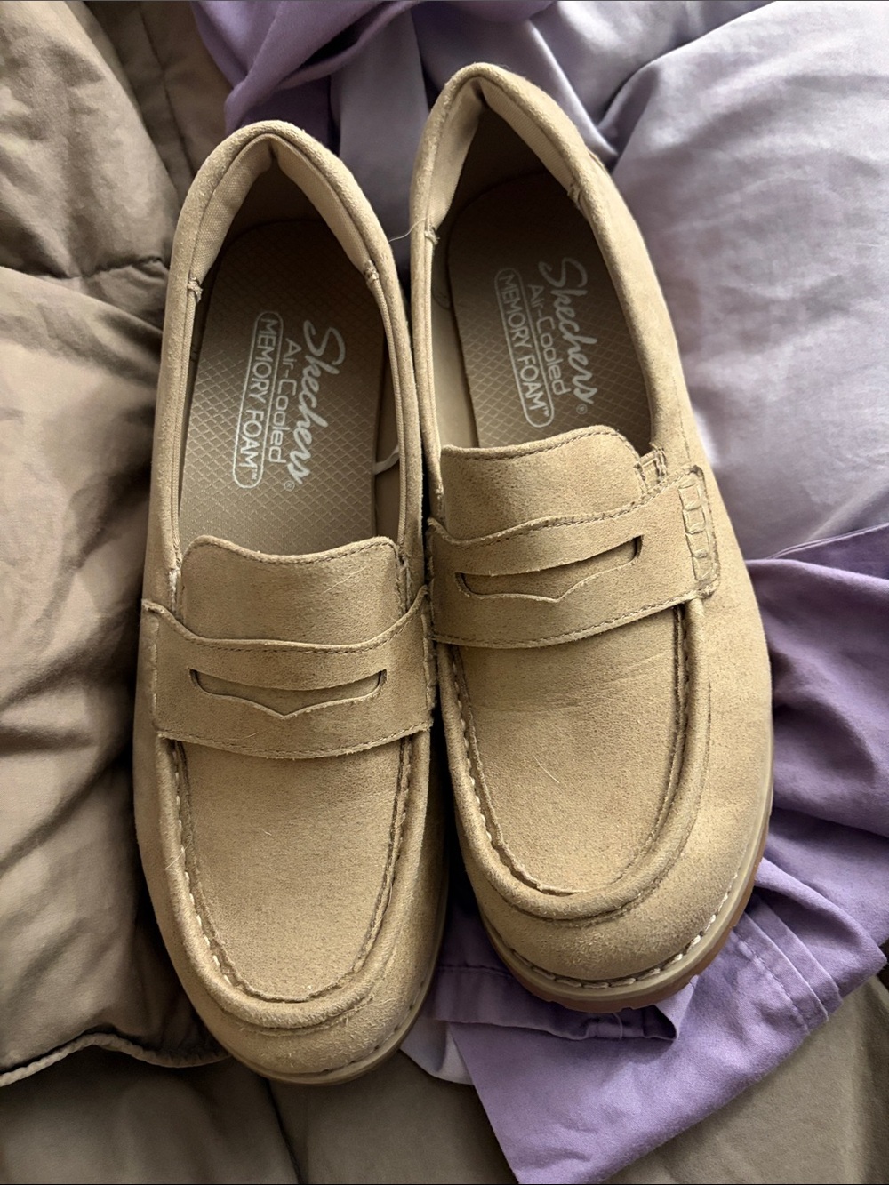 Skechers Beige/Tan Suede Slip-On Loafers